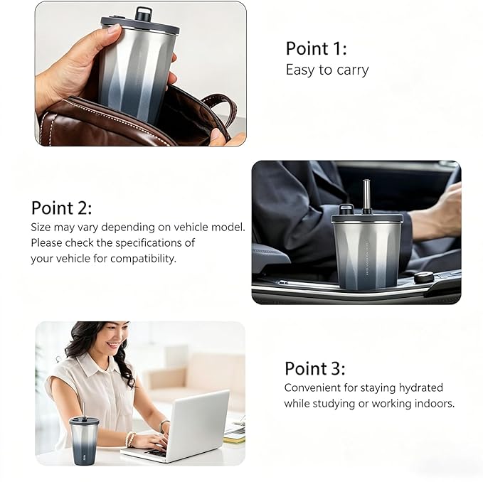 TYESO Stainless Steel Coffee Bottle, 20oz Wide Mouth Travel Coffee Cup with Straw, Vacuum Insulated Stainless Steel Tumbler, Hot & Cold Thermal Mug for Home Office Outdoor, Sliver