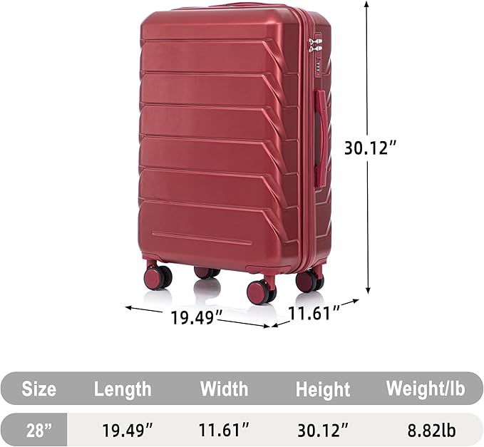 28 Inch ABS Hard Shell Large Luggage With Combination Lock and Side Hooks, Red