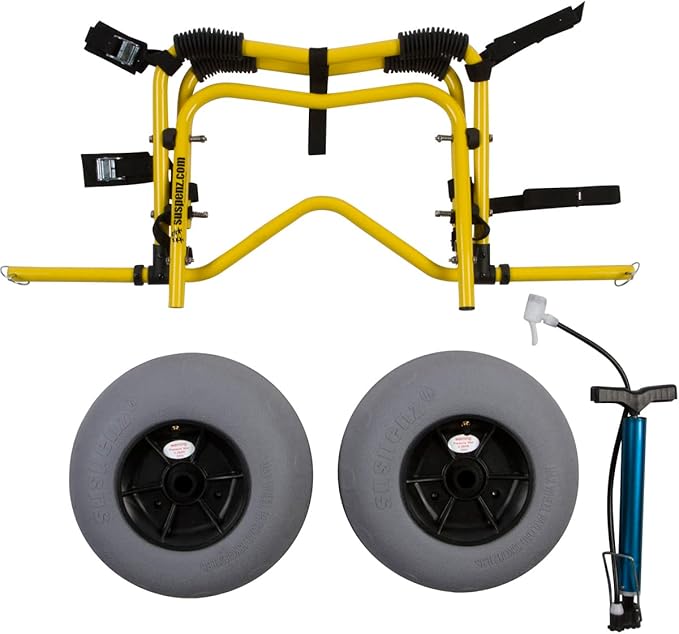 Suspenz Kayak Beach Cart Trailer, DLX Canoe Trolley with Balloon Wheels Sand Tires and Straps, Yellow, Flat Platform, 22-7044