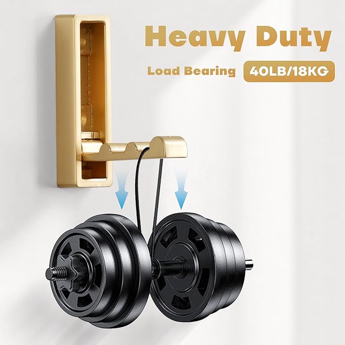Folding Coat Hooks, 2Pcs Foldable Heavy Duty Wall Hooks Zinc Alloy No Rust Fold Up Hooks for Coat, Towel, Key, Hat, Bag, Jacket, Backpack. (Gold)