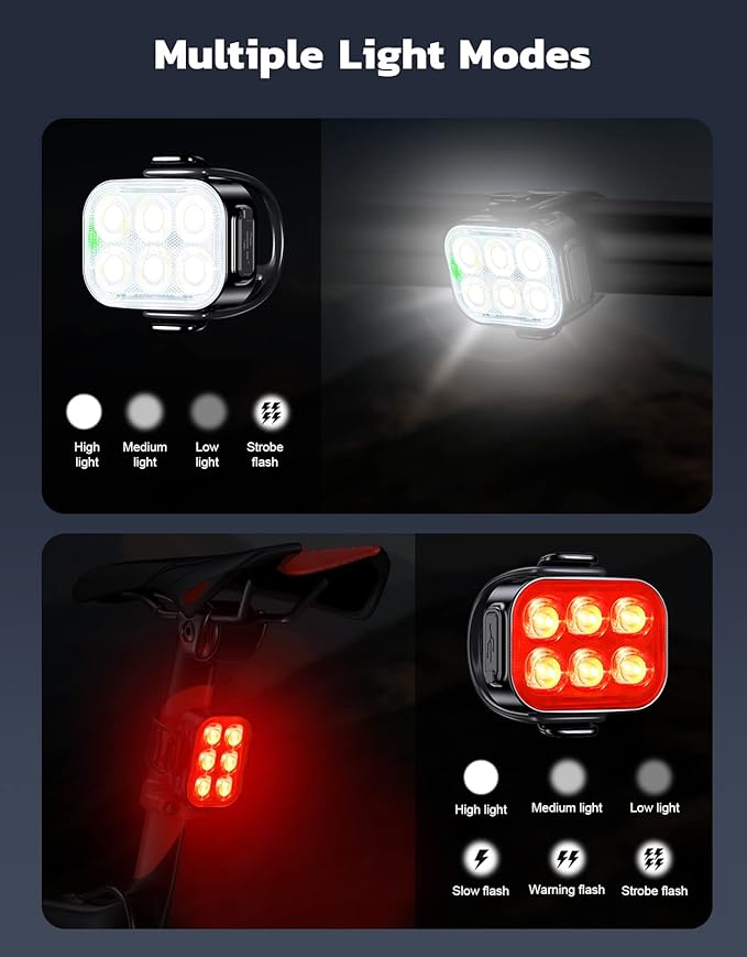 Zewdov Bike Lights for Night Riding, USB Rechargeable Bike Lights Front and Back, Waterproof IP65 Bicycle Light, 4+6 Modes Bike Headlight and Tail Light Set,1.5 Hrs Fast Charging, Easy to Install