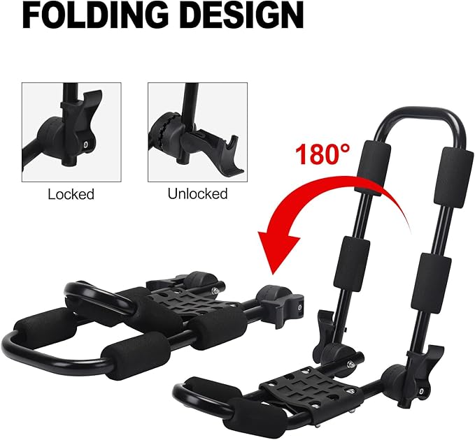 Folding Kayak Roof Rack for Car Holds 2 Kayaks - Kayak J Bar for Canoe, Surf Board, SUP - J Kayak Carrier Mount on Rooftop Crossbar with 4 Tie Down Straps, Fits SUVs, Trucks, Jeeps