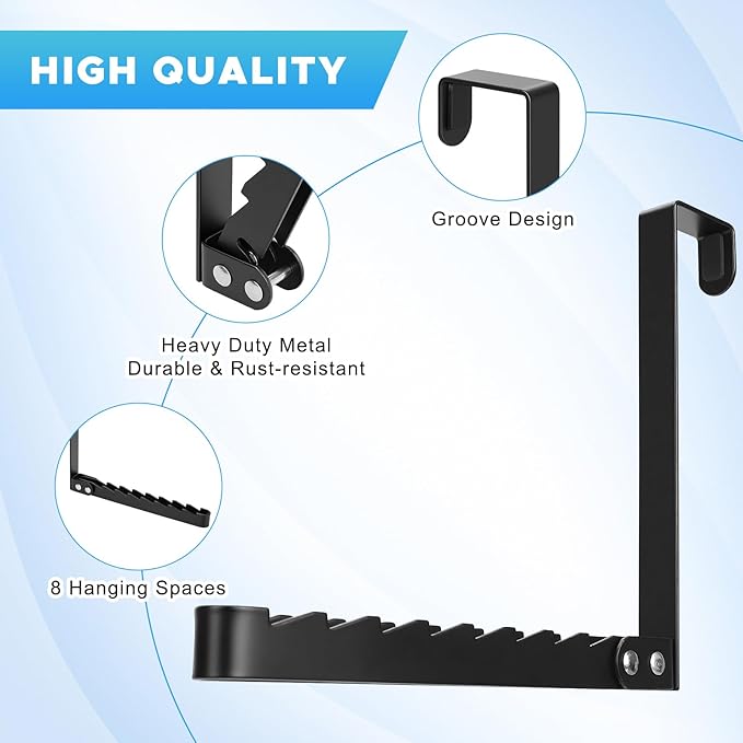 FYY Over The Door Hooks Hanger, 1 Pack Collapsible Folding Over Door Clothes Drying Rack Space Saving Laundry Hanging Storage Hook for Clothing, Coats, Towels for Bedroom Bathroom Black