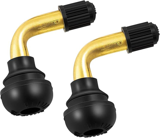 2-Pcs PVR50 Valve Stem Bent 90 Degree Angled, Brass Stem, Snap-in Rubber Base, Compatible with Most Tubeless Tire Rim, Motorcycle Scooter ATV (Applicable Diameter 8.8mm)