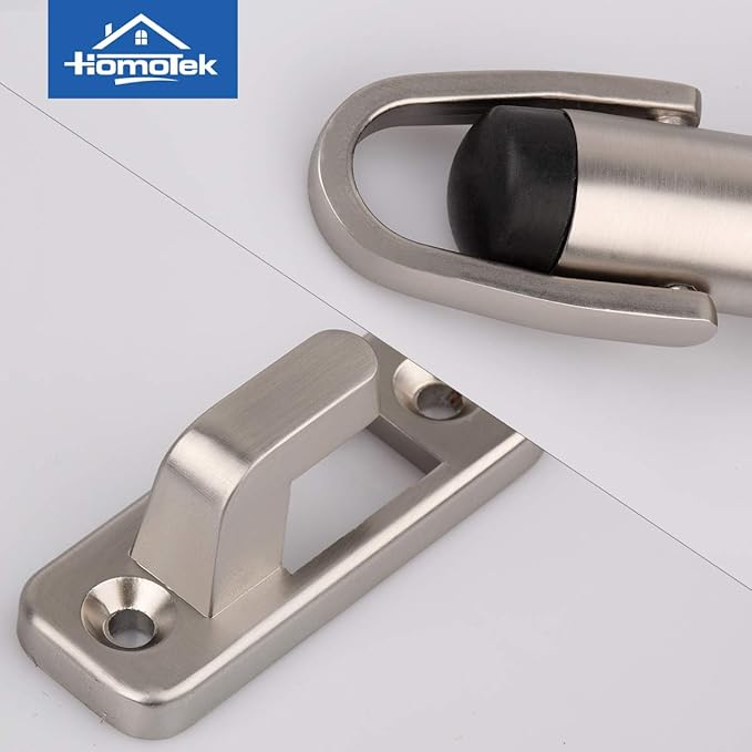 HOMOTEK Heavy Duty Latch Hook Stop Windproof,Door Holder Stopper with Sound Dampening Rubber Bumper Wall Mounted, Brushed Satin Nickel, 1 Pack