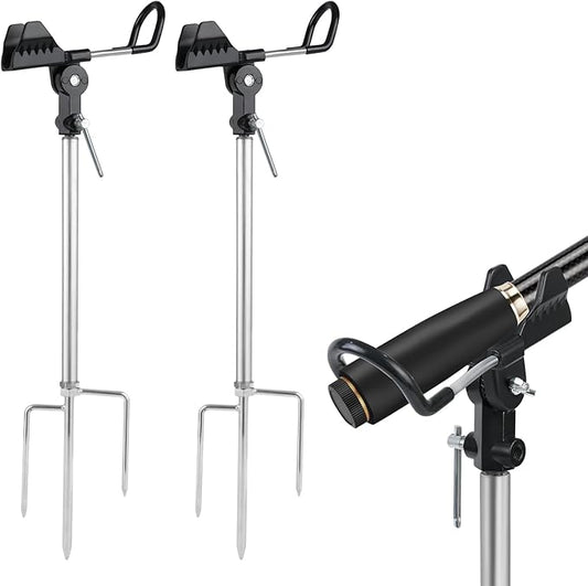 Stedan 2 Pack Fishing Rod Holders, Ground Fishing Rod Pole Brackets, 360 ° Adjustable & Detachable Easy to Carry Folding Fishing Equipment on Lakes, Rivers