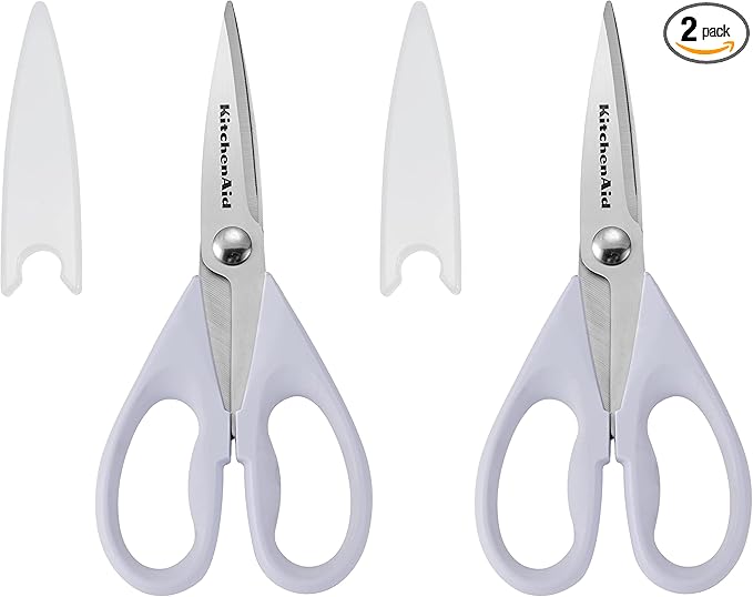 KitchenAid All Purpose Kitchen Shears with Protective Sheath Durable Stainless Steel Scissors,Dishwasher Safe,Soft Grip Comfort Handle,8.72 Inch,Lavendar Cream,(Pack of 2)