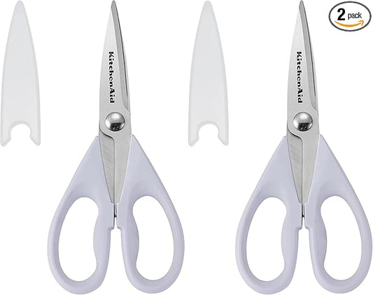 KitchenAid All Purpose Kitchen Shears with Protective Sheath Durable Stainless Steel Scissors,Dishwasher Safe,Soft Grip Comfort Handle,8.72 Inch,Lavendar Cream,(Pack of 2)