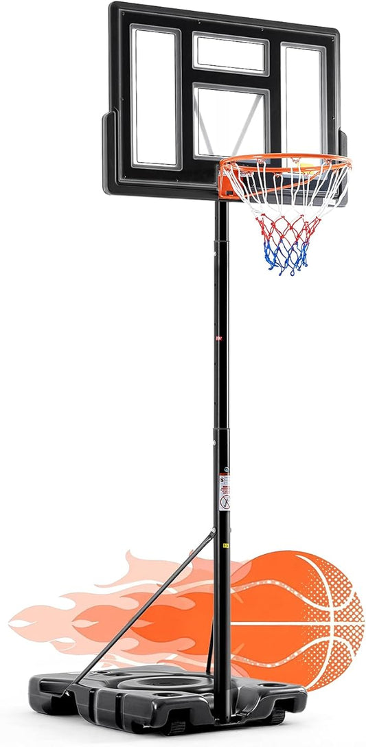 DUMOS 10FT Adjustable Height Portable Basketball Hoop Outdoor for Adult, 44 Inch Shatterproof Backboard w/Shock Absorbent Rim, Fillable Base, 2 Wheels for Swimming Pool/Indoor