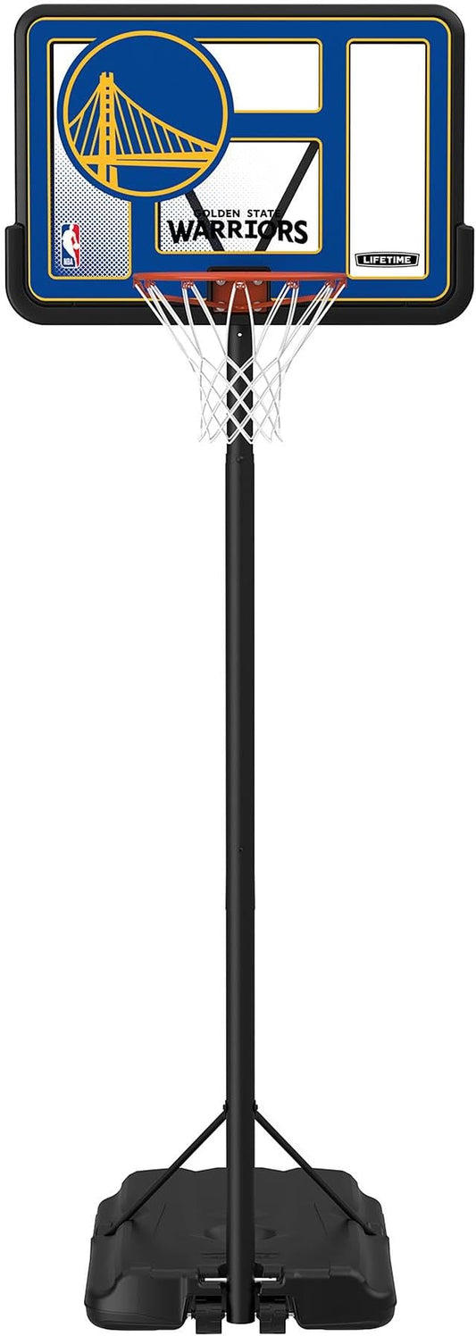 Lifetime NBA Golden State Warriors Portable Basketball Hoop, Adjustable Height 7.5-10 Ft, 44 Inch Shatterproof Fusion Backboard, Base with Wheels