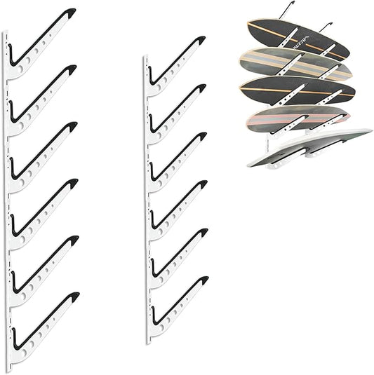 ShouRong Snowboard Wall Mount, Adjustable 5/6 Board Surfboard Rack, Surfboard Wall Hangers for Surfboard, Wakeboard, and Snowboard Storage at Home or Garage