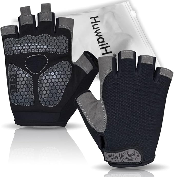HuwaiH Bike Gloves for Men/Women, Cycling Gloves with Anti-Slip Shock-Absorbing Pad Half Finger Biking Bicycle Gloves