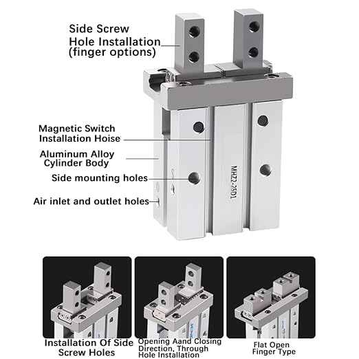 1PCS MHZ2 Pneumatic Finger Cylinder Parallel Gripper MHZ2-10/16/25/32/40D1/D2/D3 Side Thread Aluminium Clamps(MHZ2-32D1)