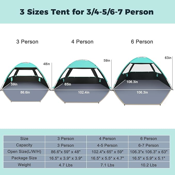 Gorich Beach Tent Sun Shelter for 3/4/6/8/10 Person with UPF 50＋ UV Protection, Lightweight & Easy Setup Beach Shade Canopy, Portable Beach Shade Tent Beach Cabana