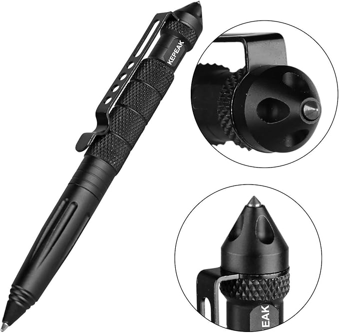 KEPEAK Military Tactical Pen, Professional Self Defense Pen, Emergency Glass Breaker Pen - Tungsten Steel, Writing EDC Survival Tool with 6 Refill