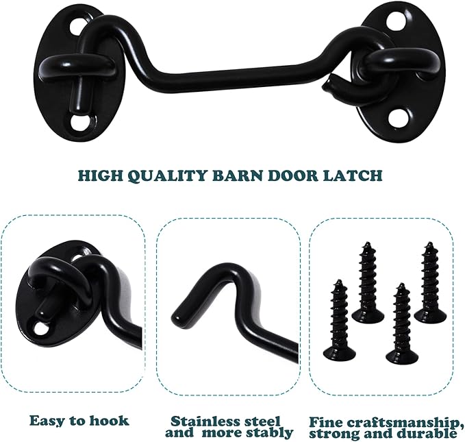 4" Barn Door Latch Door Lock Hardware, Sliding Door Lock Eye Hook Latch with Screws, Rust-Resistant Metal Gate Latch, Privacy Hooks Latch for Inside Door, Wooden Fence, Garage Door(3 Pack)