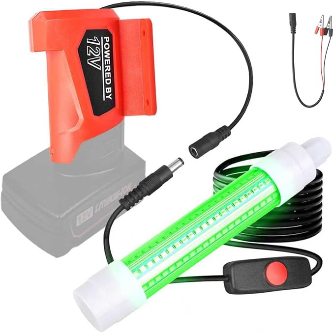 Milwaukee M12 12Vバッテリー対応水中集魚灯、LED水中集魚灯、クラッピー・イカ誘致用、13W、1512ルーメン、グリーン水深灯(バッテリーなし)
