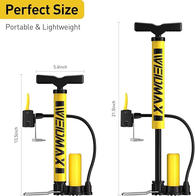 Bike Pump Portable, Bike Tire Inflator, Bicycle Hand Air Pump with Presta and Schrader, Ball Pump Inflator Bicycle Floor Pump Suitable for Baby Stroller Tires, Balls, Road and Mountain Bikes