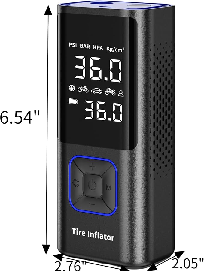 Powools Cordless Tire Inflator 150PSI Portable Air Compressor with Auto Shutoff, Air Pump for Car Tires, Motorcycle, Bike, Balls, Inflatables, LED Light, Blue, Large Capacity