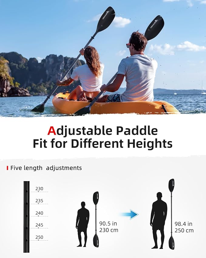 Abahub 調整可能カヤックパドル 210-230 cm/ 230-250 cm フローティングカヤックオール ボートオール カヌーオール ブラック