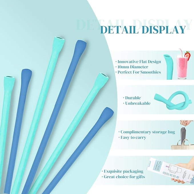 Anti Wrinkle Straw Set of 6 - Straw for Lip Wrinkles Prevention, Reusable Straws Compatible with Stanley 40 oz & 30 oz Tumblers - Aqua & Blue