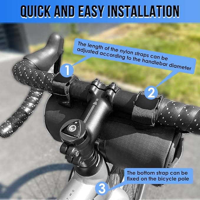 WOTOW Bike Handlebar Bag Waterproof - Bicycle Handlebar Bag with Large Reflective Area & Strips, Bike Front Pouch with Waterproof Zipper Shoulder Strap Removable Straps for Cycling (Cuboid, 2.7L)