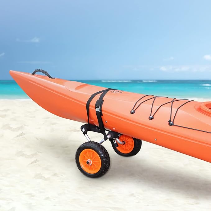 VEVOR Kayak Cart, 250lbs Load Capacity, Foldable Kayak Dolly Aluminum Kayak Wheels with 10'' Solid Tires for Kayaks Carrier Canoes Paddleboard Kayak Trolley Float Mats Jon Boats