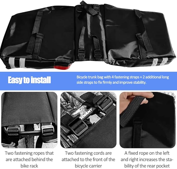 Bike Rear Rack Double Pannier Bag, 30L Waterproof Bicycle Trunk Bag, Bike Pannier Bag with Reflective Trim, for Grocery Shopping Commuter Long Cycling Trip (Red)