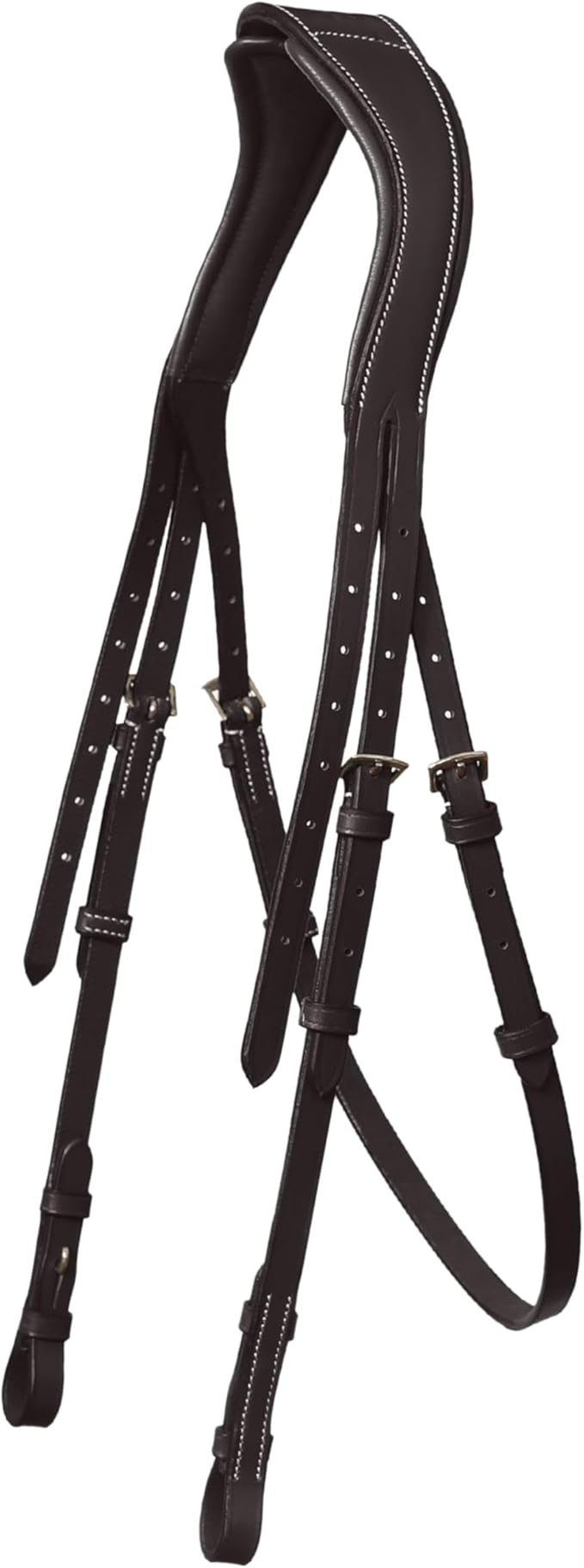 Exion Hunter Anatomic English Bridle – Padded Fancy Stitched Leather Bridle with Rubber Reins – Ergonomic Poll Relief Crownpiece for Show Jumping & Eventing – Stainless Steel – Havana Brown