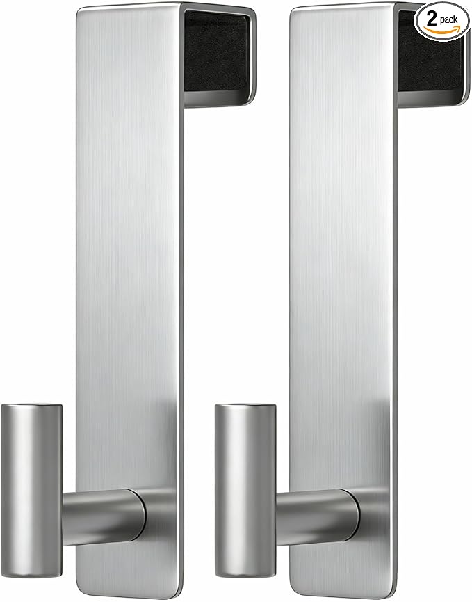 PMMASTO 2-Pack Over The Door Hooks - Rustproof Stainless Steel Door Hangers for 1-3/4 Inch Doors, Non-Marking and Tool-Free Easy Install (Silver, T Shape-Fits 1-3/4" Thick Door)