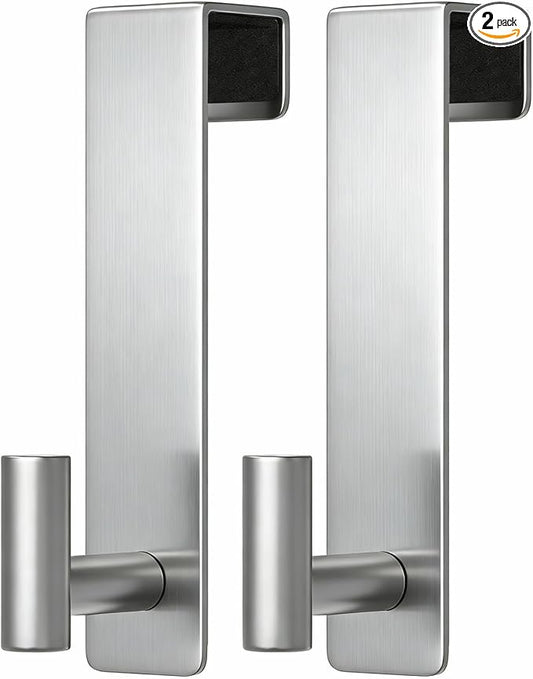PMMASTO 2-Pack Over The Door Hooks - Rustproof Stainless Steel Door Hangers for 1-3/4 Inch Doors, Non-Marking and Tool-Free Easy Install (Silver, T Shape-Fits 1-3/4" Thick Door)