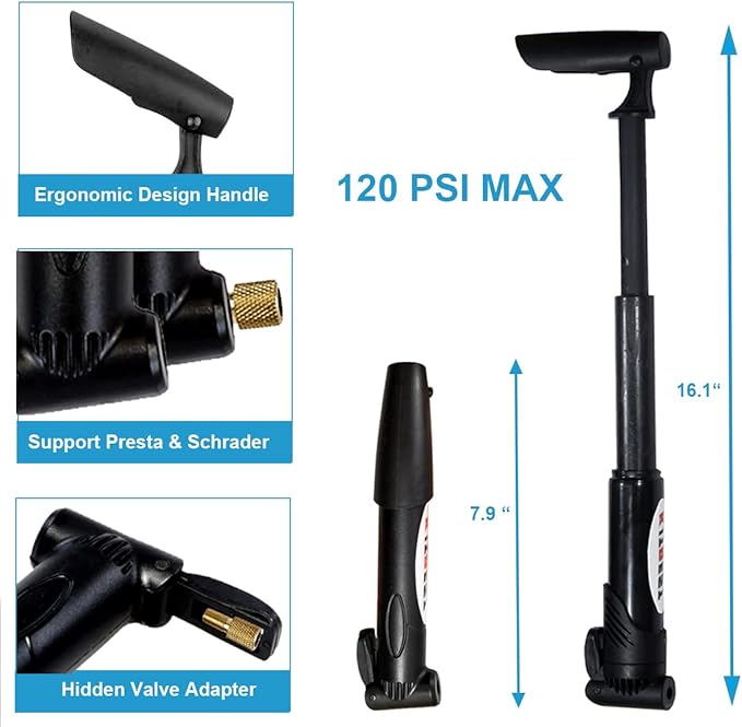 Kitbest Bike Repair Tool Kit. 100 PSI Mini Bike Pump, Tire Puncture Repair Kit, 16 in 1 Bike Multi Tool, Glueless Tire Patch Kit, Bicycle Tire Lever and Bike Bag