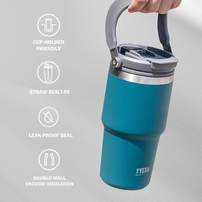 TYESO Tumbler with Handle,Tumbler with Straw, Vacuum Insulated Water Bottle,Double Wall Stainless Steel Coffee Cup Travel Mug Leak Proof Flip (Purple, 40 oz)
