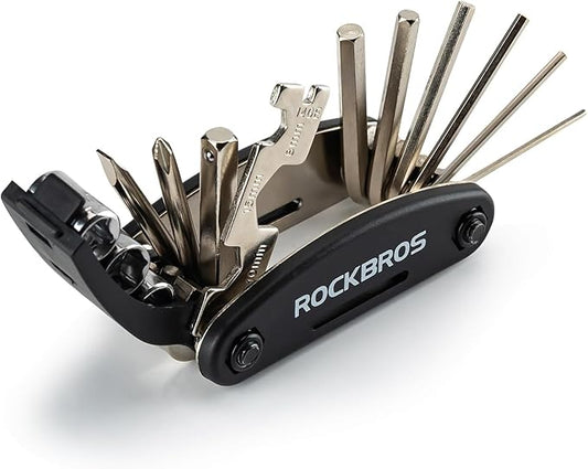 ROCKBROS Bike Multitool Lightweight 16-in-1 MTB Bicycle Multitool Compact Portable Bike Repair Tool Kit With Allen Wrench, Tire Levers-1 Pack