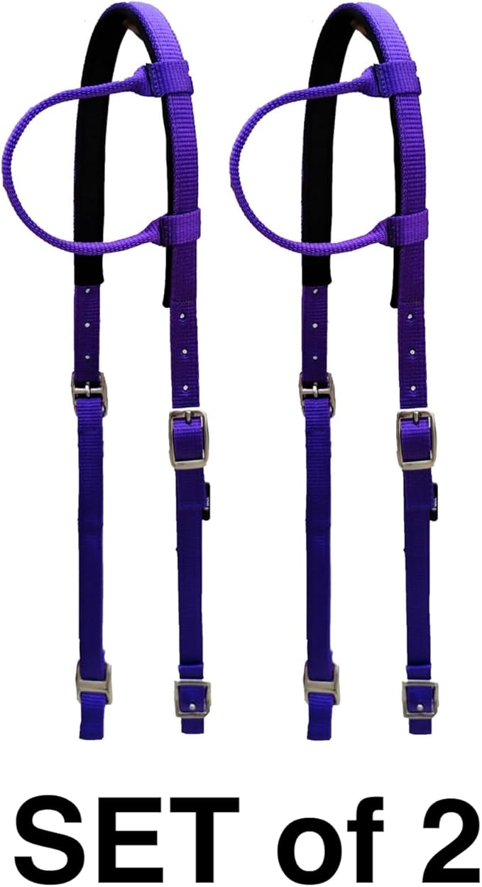 Majestic Ally Nylon Padded Sliding Single Ear Headstall for Horses- Set of 2 - Multiple Colors