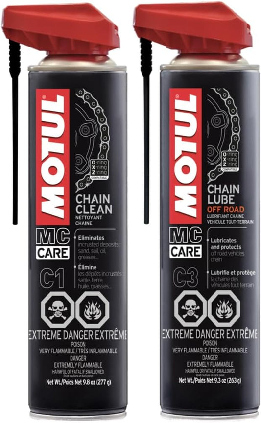 Motul Chain Care Set – Chain Cleaner (C1) & Chain Lube Off-Road (C3), Motorcycle Maintenance Set, Safe for O-Ring Chains (111818, 111820)
