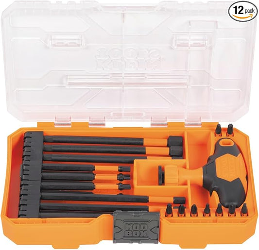 Klein Tools 33804 ProFlex Impact-Rated Interchangeable Ratcheting T-Handle Set, Torsion Zone, Magnetic Bit Holder, SAE, Metric, TORX, 23-Piece (Pack of 12)