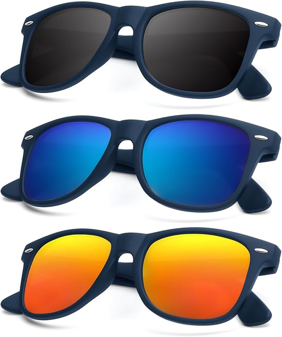KALIYADI Polarized Sunglasses for Men and Women Matte Finish Sun glasses Color Mirror Lens UV Blocking (3 Pack)
