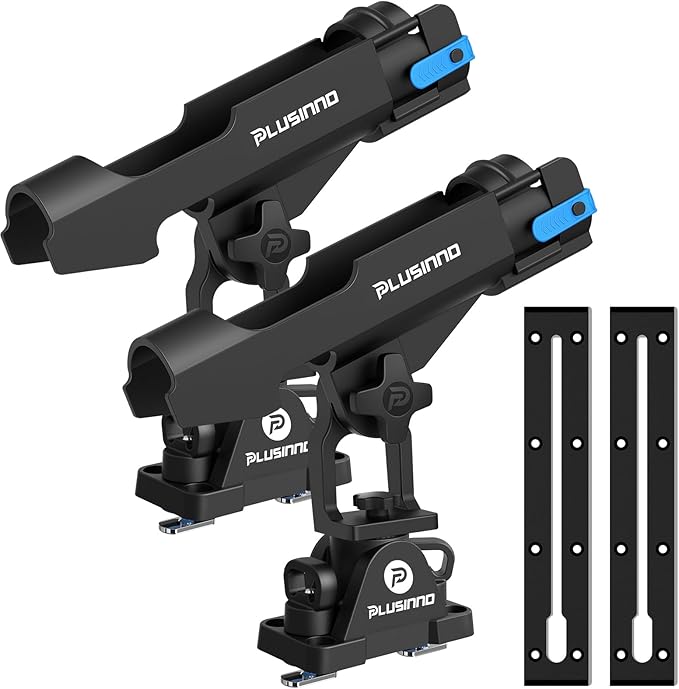 PLUSINNO 2-in-1 ボート用ロッドホルダー カヤック ロッドホルダー トラックマウント/デッキマウント用 釣り竿ホルダー 保護ストラップ付き 釣り道具 釣りアクセサリー ギフト