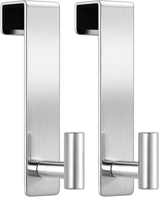WUIVIUT Heavy Duty Over Door Hooks - Fits 1.77" Wide Hanger, Towel Door Hook for Clothes, Robe, Coats, Bags (Silvery, T Shape 2 Pack, Fits 1-3/4'' Thick)