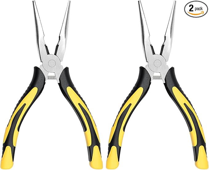 Premium Long Needle Nose Pliers-6’’, Paper Clamp Precision, High Carbon Steel, Soft Grip with Wire Cutter, Long Nose Cutting Pliers for Home, Fishing, Jewelry, Crafts,2pcs