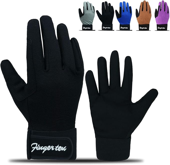 FINGER TEN Horse Riding Gloves Equestrian Women Kids for Girls Boys Mesh Breathable Lightweight Color Pack, Comfortable Grip for Summer