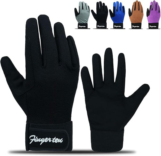 FINGER TEN Horse Riding Gloves Equestrian Women Kids for Girls Boys Mesh Breathable Lightweight Color Pack, Comfortable Grip for Summer