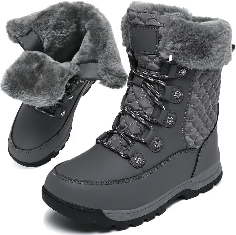 Womens Winter Snow Boots Mid-Calf Booties Warm Fur Lined Cold Weather Shoes