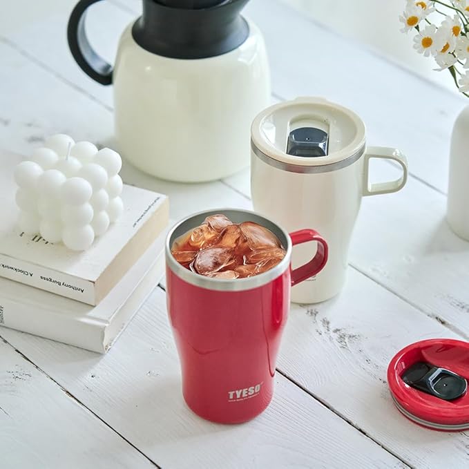 TYESO Coffee Mug,Insulated Tumbler with Lid,Vacuum Insulated Mug Double Wall Stainless Steel OfficeTumbler Cup (Red, 17 oz)