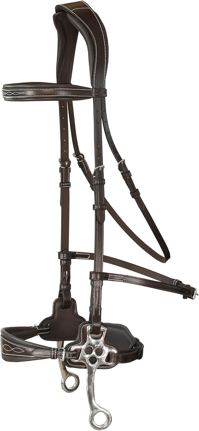 Exion Nova Hackamore Bridle – Anatomical Bitless Horse Bridle with Rubber Reins – Padded Anti-Pressure Crownpiece – Vegetable-Tanned Leather Bitless Bridle for Jumping & Training