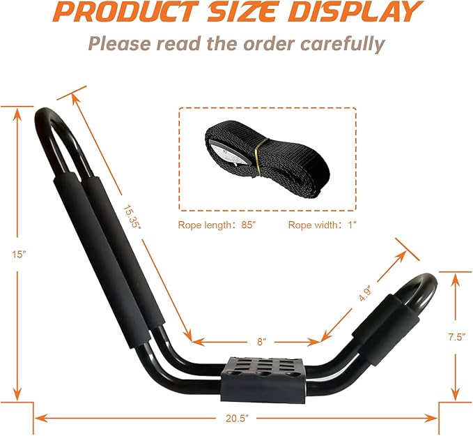 Kayak Roof Rack, 1 Pair J-Bar Roof Rack with 2 Ropes. Heavy Duty Kayak Roof Carrier for Your Canoe SUV and Trucks