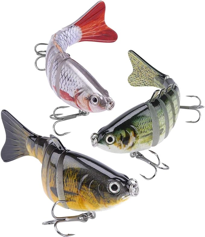Lifelike Fishing Lures for Bass, Trout, Walleye, Predator Fish - Realistic Multi Jointed Fish Popper Swimbaits - Spinnerbaits Lure Fishing Tackle Kits - Freshwater and Saltwater Crankbaits - 3 Pack