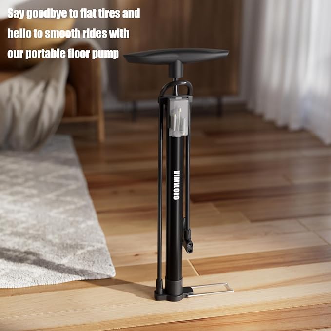 Bike Floor Pump, Bicycle Pump with Dual Presta & Schrader Valve Head, High Pressure Bicycle Tire Inflator, Portable Hand Air Pump for Road & Mountain Bikes, Strollers and Balls
