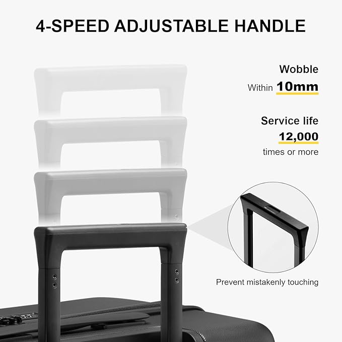 LEVEL8 Checked Luggage, Large Hardside Suitcases with Wheels 28 Inch Luggage, Luminous Textured Lightweight Hard Shell Suitcases Locks Tsa Approved, Black